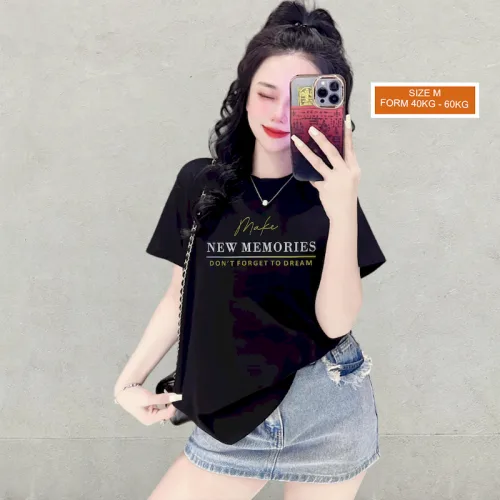 Áo Thun Nữ Cổ Tròn Form Vừa In Chữ New Memories Size M(40-60kg)
