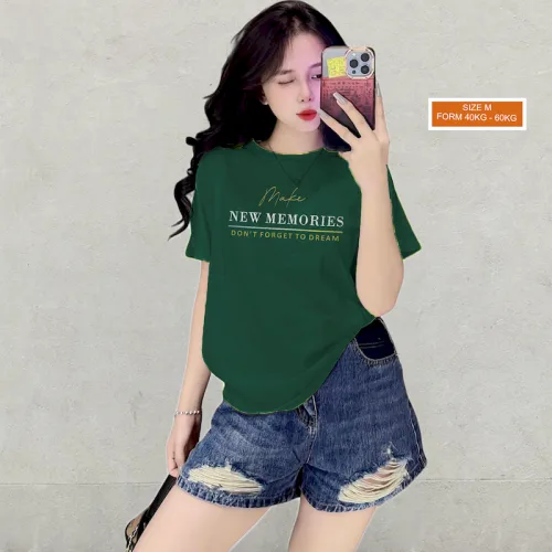 Áo Thun Nữ Cổ Tròn Form Vừa In Chữ New Memories Size M(40-60kg)
