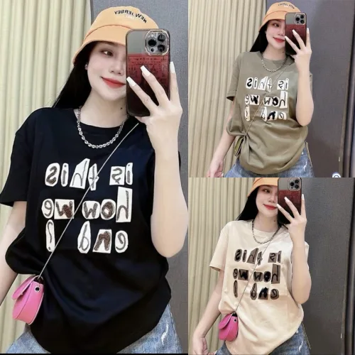 Áo Thun Nữ Cổ Tròn form vừa in chữ nổi size M(40-60kg)