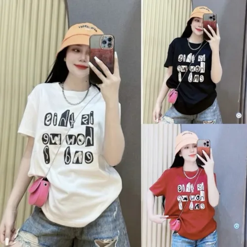 Áo Thun Nữ Cổ Tròn form vừa in chữ nổi size M(40-60kg)