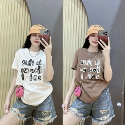 Áo Thun Nữ Cổ Tròn form vừa in chữ nổi size M(40-60kg)