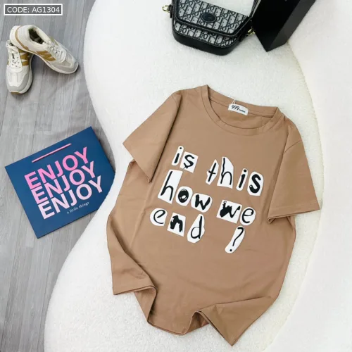 Áo Thun Nữ Cổ Tròn form vừa in chữ nổi size M(40-60kg)