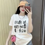 Áo Thun Nữ Cổ Tròn form vừa in chữ nổi size M(40-60kg)