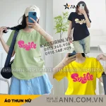 Áo Thun Nữ Cổ Tròn Form Vừa In Chữ SMILE Size M(40-60kg)
