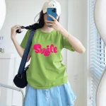 Áo Thun Nữ Cổ Tròn Form Vừa In Chữ SMILE Size M(40-60kg)