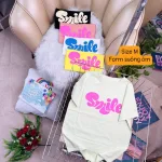 Áo Thun Nữ Cổ Tròn Form Vừa In Chữ SMILE Size M(40-60kg)
