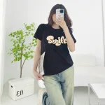 Áo Thun Nữ Cổ Tròn Form Vừa In Chữ SMILE Size M(40-60kg)