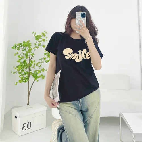 Áo Thun Nữ Cổ Tròn Form Vừa In Chữ SMILE Size M(40-60kg)
