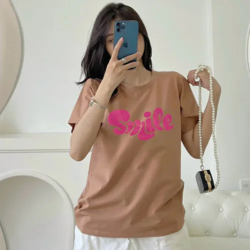 Áo Thun Nữ Cổ Tròn Form Vừa In Chữ SMILE Size M(40-60kg)