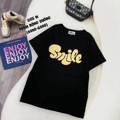 Áo Thun Nữ Cổ Tròn Form Vừa In Chữ SMILE Size M(40-60kg)