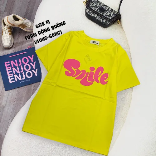Áo Thun Nữ Cổ Tròn Form Vừa In Chữ SMILE Size M(40-60kg)