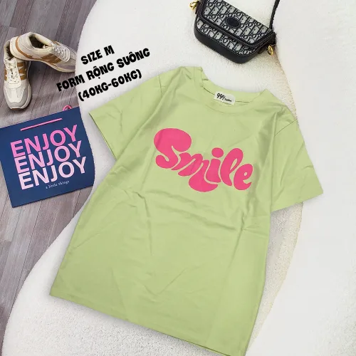 Áo Thun Nữ Cổ Tròn Form Vừa In Chữ SMILE Size M(40-60kg)