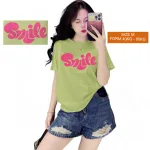 Áo Thun Nữ Cổ Tròn Form Vừa In Chữ SMILE Size M(40-60kg)