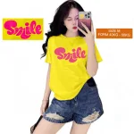 Áo Thun Nữ Cổ Tròn Form Vừa In Chữ SMILE Size M(40-60kg)
