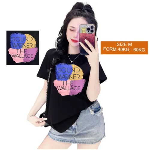 Áo Thun Nữ Cổ Tròn Form Vừa In Chữ Sound Warner Size M(40-60kg)