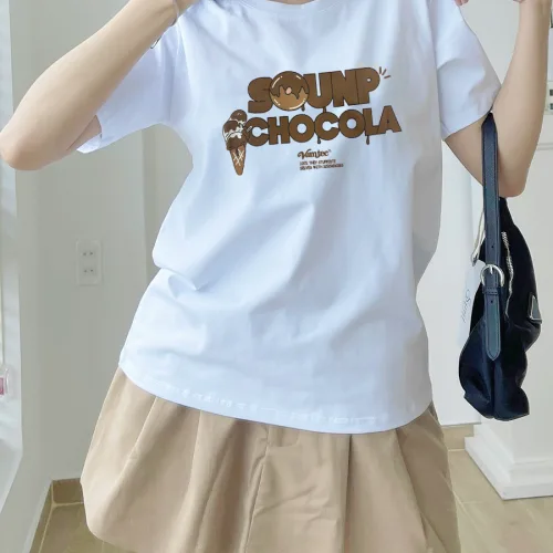 Áo Thun Nữ Cổ Tròn Form Vừa In Chữ Sounp Chocola Size M(40-60kg)