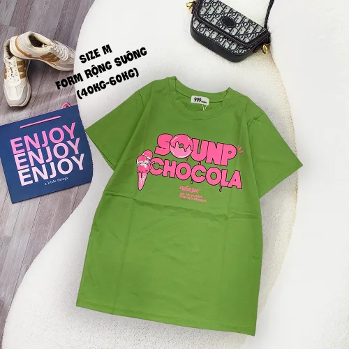 Áo Thun Nữ Cổ Tròn Form Vừa In Chữ Sounp Chocola Size M(40-60kg)