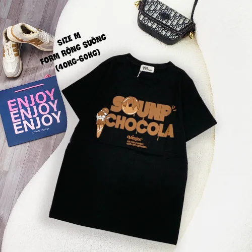 Áo Thun Nữ Cổ Tròn Form Vừa In Chữ Sounp Chocola Size M(40-60kg)