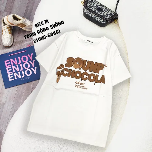 Áo Thun Nữ Cổ Tròn Form Vừa In Chữ Sounp Chocola Size M(40-60kg)