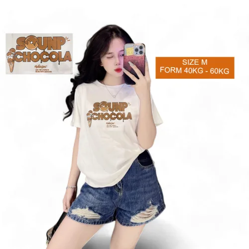Áo Thun Nữ Cổ Tròn Form Vừa In Chữ Sounp Chocola Size M(40-60kg)