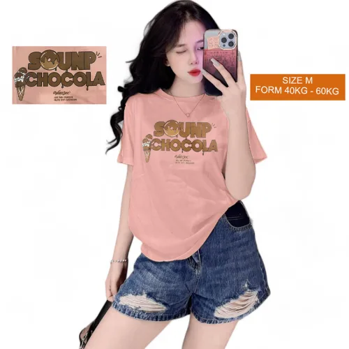 Áo Thun Nữ Cổ Tròn Form Vừa In Chữ Sounp Chocola Size M(40-60kg)
