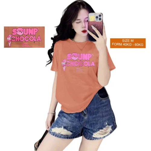Áo Thun Nữ Cổ Tròn Form Vừa In Chữ Sounp Chocola Size M(40-60kg)