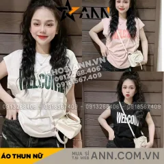 Áo Thun Nữ Cổ Tròn form vừa in chữ WELCOM size M(40-60kg)