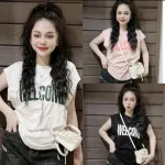 Áo Thun Nữ Cổ Tròn form vừa in chữ WELCOM size M(40-60kg)