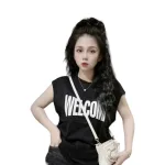 Áo Thun Nữ Cổ Tròn form vừa in chữ WELCOM size M(40-60kg)