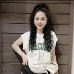 Áo Thun Nữ Cổ Tròn form vừa in chữ WELCOM size M(40-60kg)