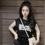 Áo Thun Nữ Cổ Tròn form vừa in chữ WELCOM size M(40-60kg)