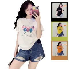 Áo Thun Nữ Cổ Tròn Form Vừa In Hình Bông Hoa Size M(40-60kg)
