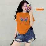 Áo Thun Nữ Cổ Tròn Form Vừa In Hình Bông Hoa Size M(40-60kg)