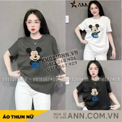 Áo Thun Nữ Cổ Tròn Form Vừa In Hình Chuột Micley Size M(40-60kg)