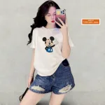 Áo Thun Nữ Cổ Tròn Form Vừa In Hình Chuột Micley Size M(40-60kg)