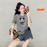 Áo Thun Nữ Cổ Tròn Form Vừa In Hình Chuột Micley Size M(40-60kg)