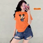 Áo Thun Nữ Cổ Tròn Form Vừa In Hình Chuột Micley Size M(40-60kg)