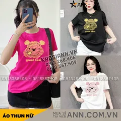 Áo Thun Nữ Cổ Tròn Form Vừa In Hình Gấu Pooh M(40-60kg)