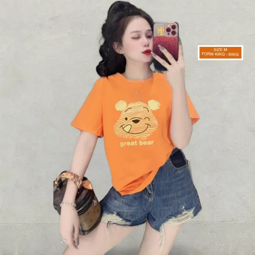 Áo Thun Nữ Cổ Tròn Form Vừa In Hình Gấu Pooh M(40-60kg)