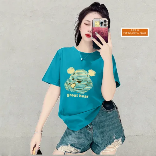 Áo Thun Nữ Cổ Tròn Form Vừa In Hình Gấu Pooh M(40-60kg)