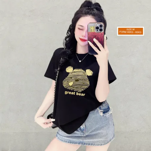 Áo Thun Nữ Cổ Tròn Form Vừa In Hình Gấu Pooh M(40-60kg)