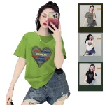 Áo Thun Nữ Cổ Tròn Form Vừa In Hình Trái Tim Size M(40-60kg)
