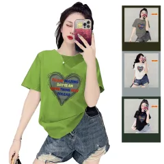 Áo Thun Nữ Cổ Tròn Form Vừa In Hình Trái Tim Size M(40-60kg)