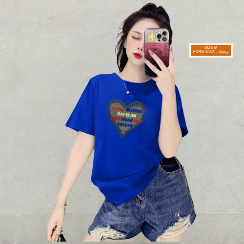 Áo Thun Nữ Cổ Tròn Form Vừa In Hình Trái Tim Size M(40-60kg)