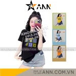 Áo Thun Nữ Cổ Tròn Form Vừa In Kí Tự Size M(40-60kg)