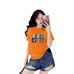 Áo Thun Nữ Cổ Tròn Form Vừa In Kí Tự Size M(40-60kg)