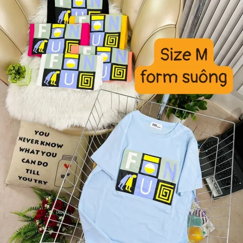 Áo Thun Nữ Cổ Tròn Form Vừa In Kí Tự Size M(40-60kg)