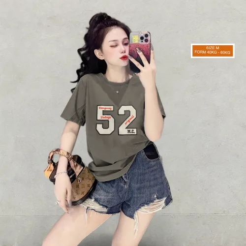 Áo Thun Nữ Cổ Tròn Form Vừa In Số 52 Size M(40-60kg)