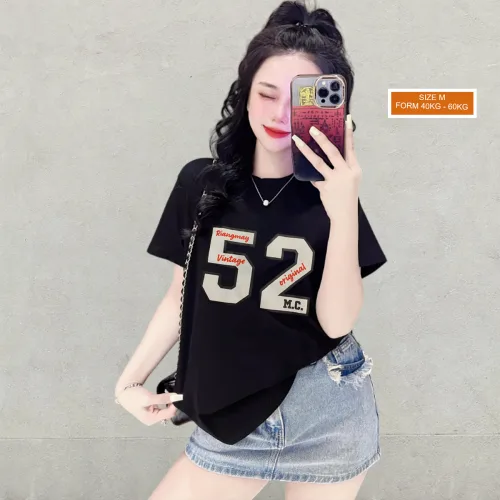 Áo Thun Nữ Cổ Tròn Form Vừa In Số 52 Size M(40-60kg)