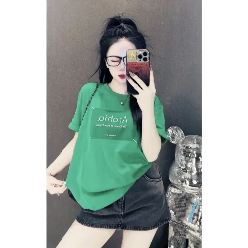 Áo Thun Nữ Cổ Tròn In Chữ Arohia form vừa size M(40-60kg)